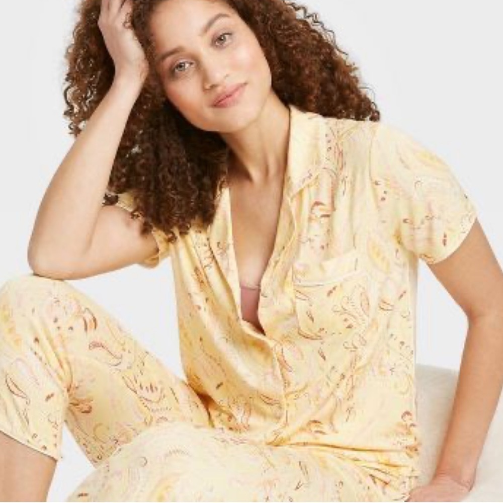 PAISLEY Beautifully Soft Short Sleeve Notch Collar Top Pants Pajama Stars Above